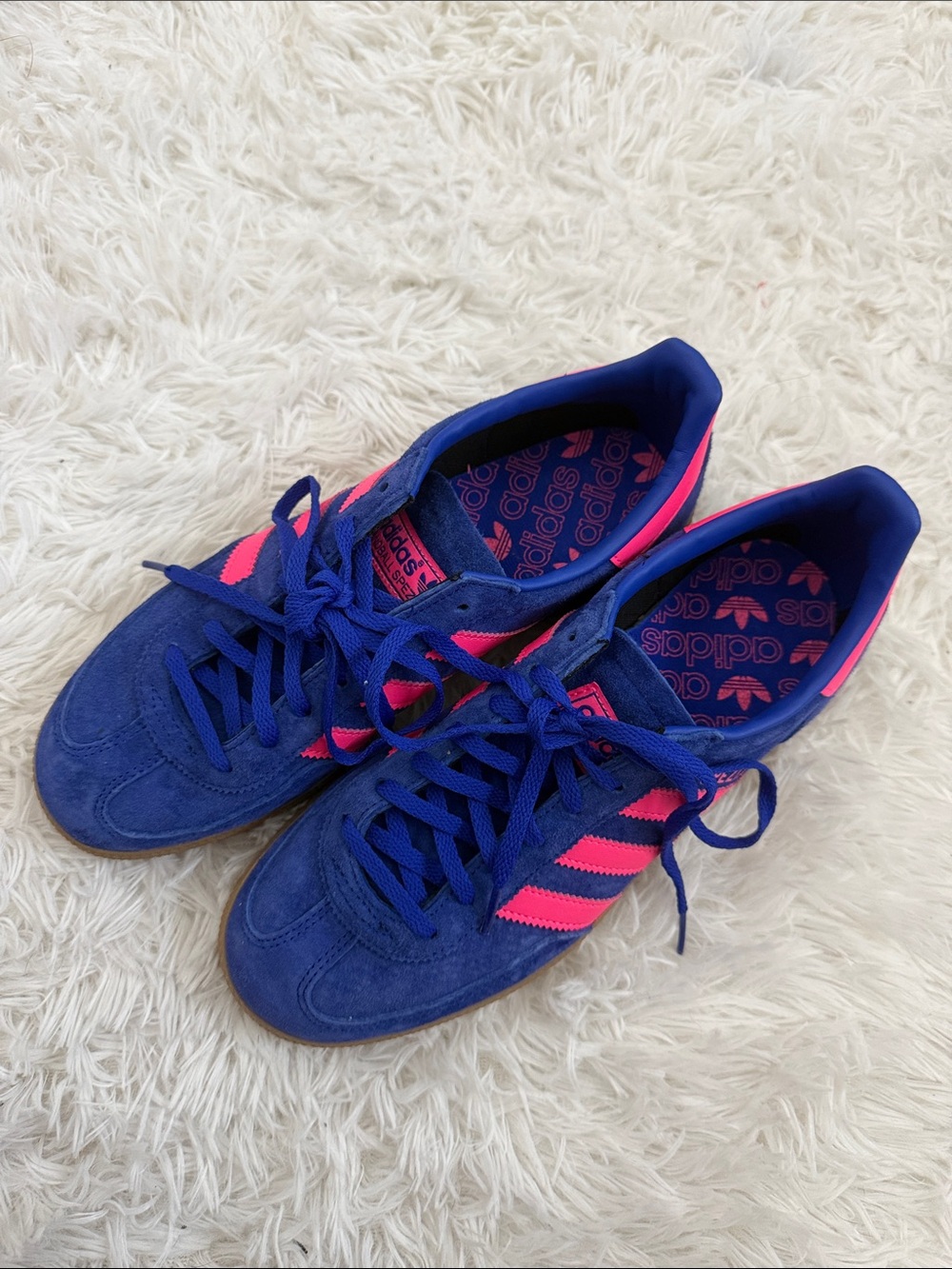 adidas Women's Royal Blue Suede Sneakers with Hot Pink Stripes
